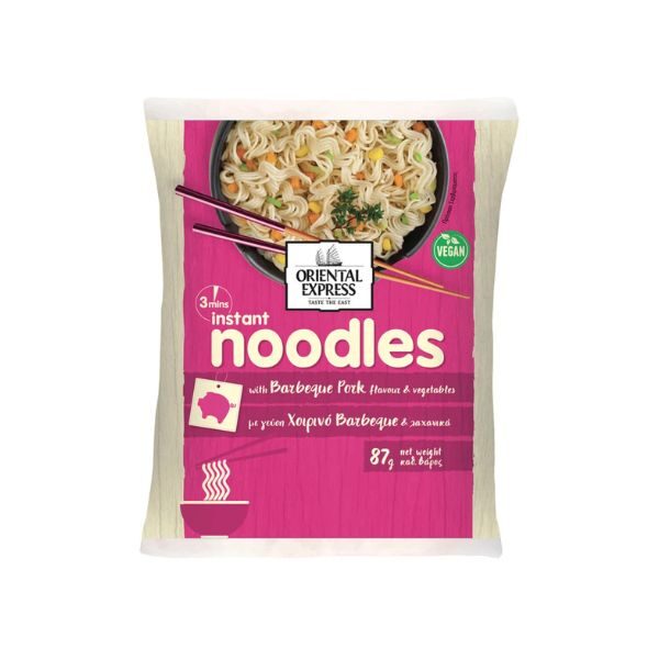 NOODLES INSTANT ORIENTAL EXPRESS ΜΕ ΓΕΥΣΗ ΧΟΙΡΙΝΟ BBQ & ΛΑΧΑΝΙΚΑ 87GR