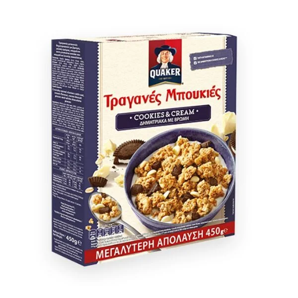 QUAKER ΤΡΑΓΑΝΕΣ ΜΠΟΥΚΙΕΣ COOKIES & CREAM 450GR